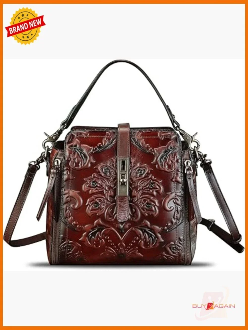 Genuine Leather Embossed Satchel Crossbody Shoulder Bag Purse